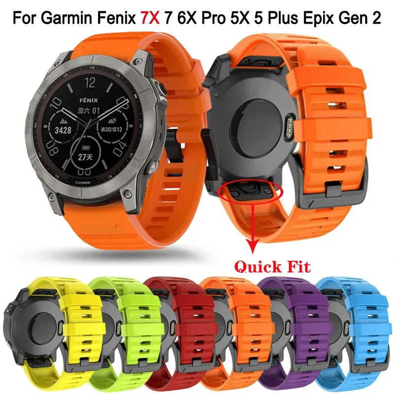 22 26 mm silikon smart watch band snabbfrigörande remmar för Garmin Fenix 7 7X 6 6X Pro 5X 5 Plus 3HR