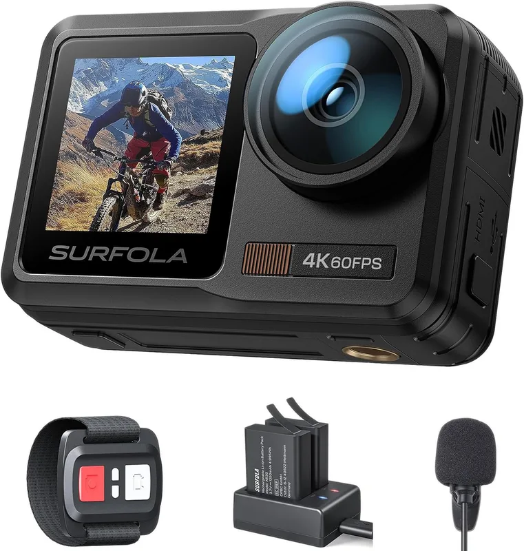 Actionkameror 4K Action kamera, två 0MP WiFi Vattentät kamera, EIS Pekskärm Sports kamera