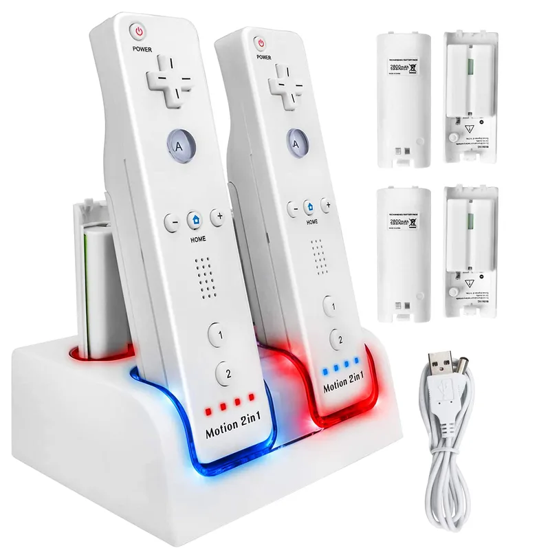 TechKen Wii Controller laddare med 4 uppladdningsbara batterier