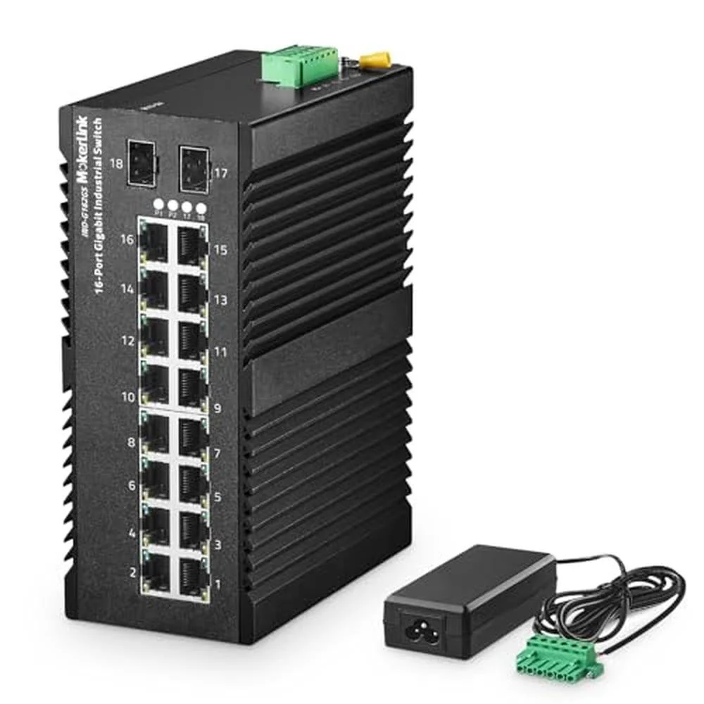 MokerLink 16-portars Gigabit industriell DIN-skena Ethernet-switch