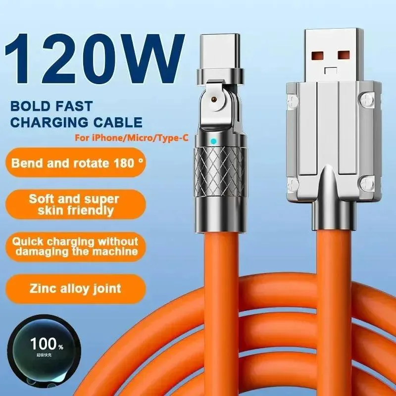 C Laddare Kabel Snabbladdning,6A 120w flexibel och hållbar USB C-kabel