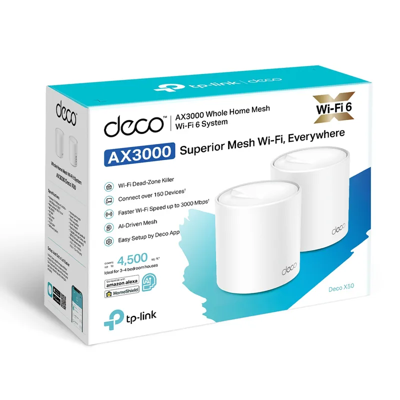 TP-Link Deco X50-PoE WiFi 6 meshrouter, AX3000Mbps Dual Band, Poe (ström via Ethernet), 2,5 Gbps Ethernet-port, WiFi-repeater, åtkomstpunkt, Alexa, 3