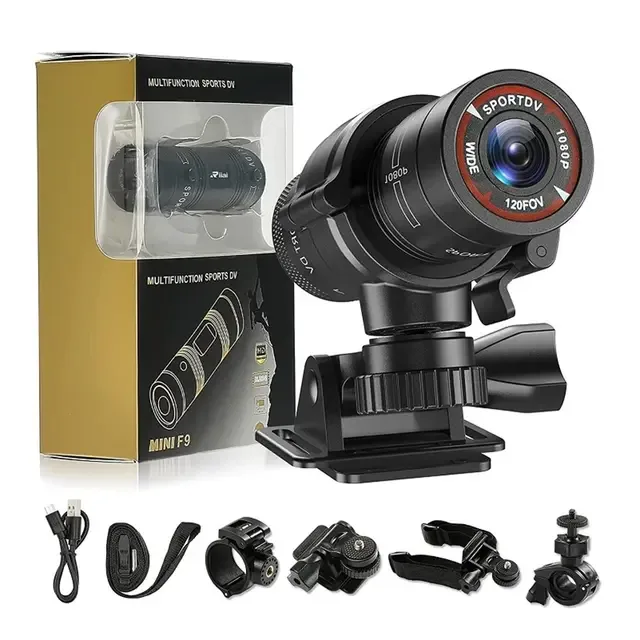 Actionkamera Full HD 1080P Högupplösta Videoinspelningskameror Rörelsedetektering Videokamera Sport DV Med 360° Roterbart Bakstycke