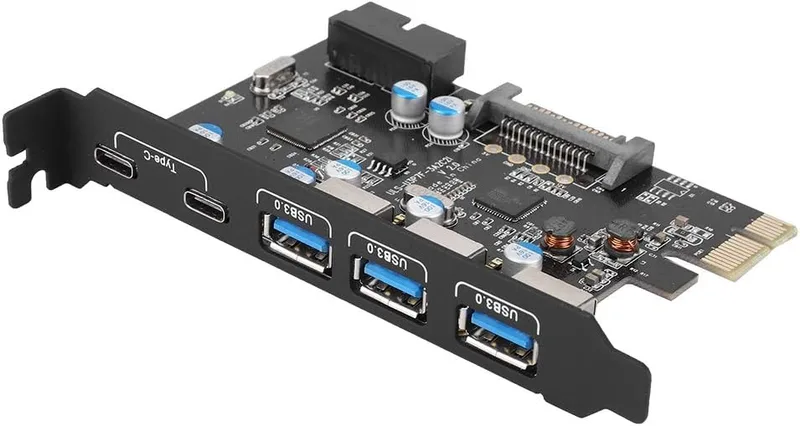 ASHATA 5-Portars PCIe Express-Kort Med USB 3.0/Typ-C