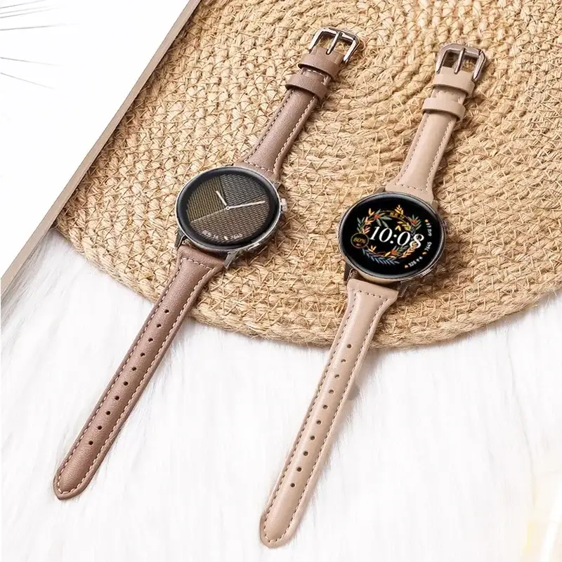 Smal Läderrem For Samsung Galaxy Watch 7/FE/6/5/5 Pro/4 Classic/Active 2 For Huawei GT 4-3