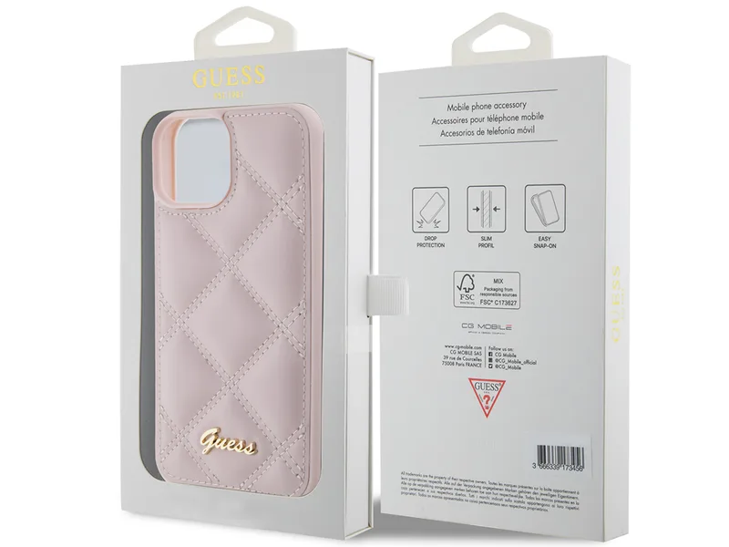 Guess Mobilskal till iPhone 15 Quilted Metal Logo