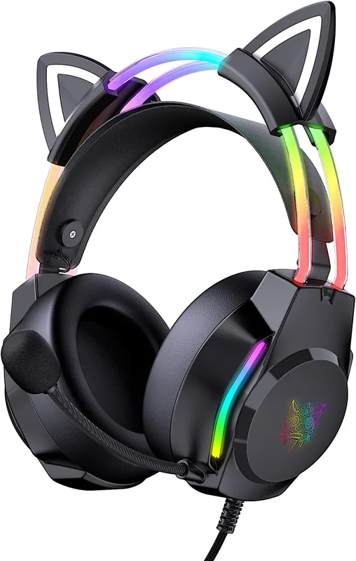 Stereo Gaming Headset 3,5 Mm Söt Cat Ears Over Ear-hörlurar