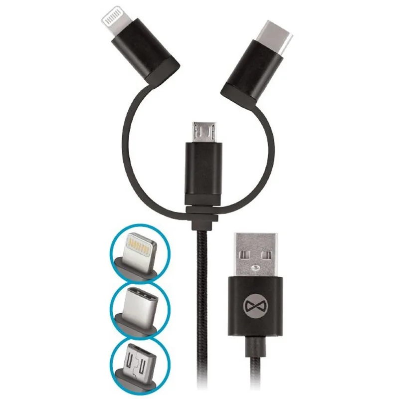 Forever 3in1 nylon microUSB + Lightning + USB typ-C