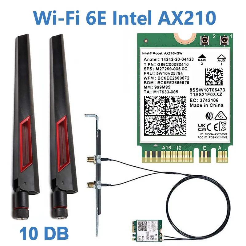 10 DB antennuppsättning Wi-Fi 6E Intel AX210 Bluetooth 5.3
