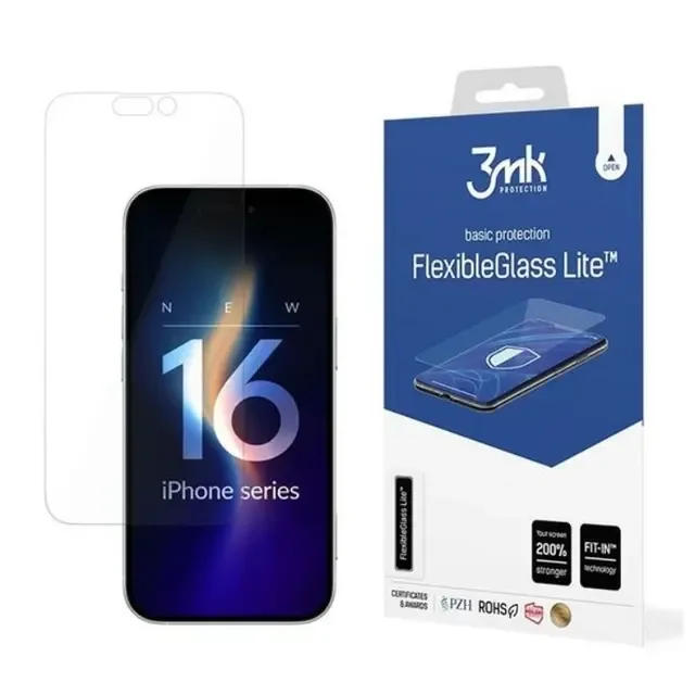 3MK iPhone 16 Hybrid Okrossbart Glas FlexibleGlass