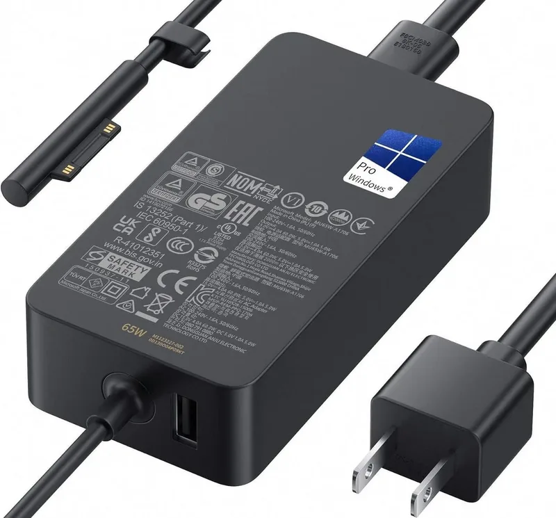 65 W laddare, kompatibel med Microsoft Surface Pro 11/10/9/8/7/6/5/4/3/X, Surface Laptop 4/3/2/1, Surface Go 2/1, Surface Notebook/surfplatta-laddare