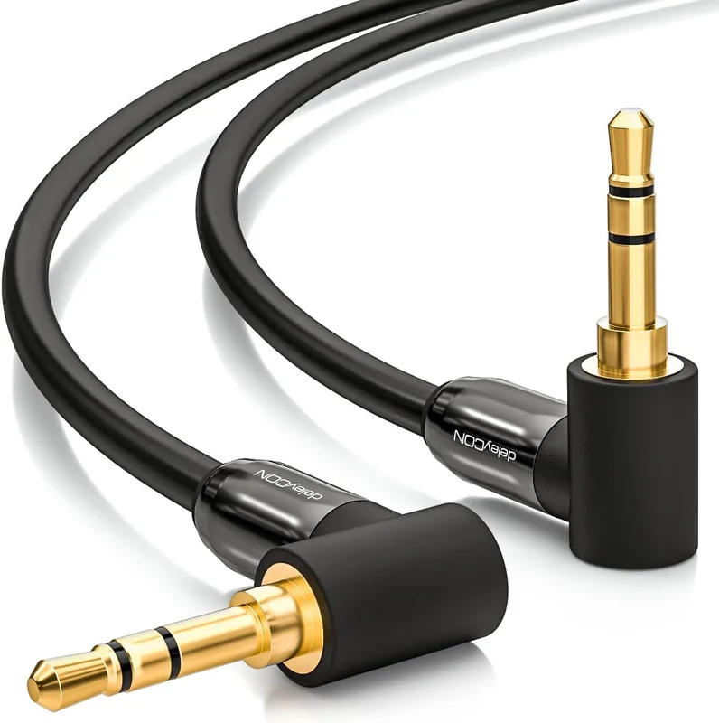 deleyCON 3,0m Jackkabel 3,5mm AUX Kabel Stereo Ljudkabel Jackkontakt 90° Vinklad