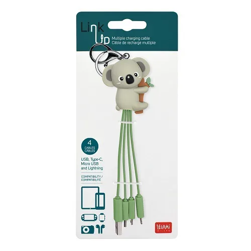 Legami - Koala-kabel med flera länkade uppladdningskablar med nyckelring