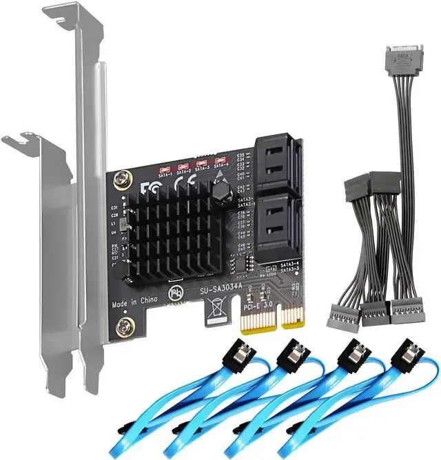 GLOTRENDS SA3034-C 4-portars PCIe X1 SATA-expansionskort