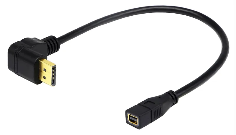 zdyCGTime (32 cm) Mini DP till panelmontering DP-kabel, guldpläterad 90 grader upp Mini DP (Displayport) hane till DP (Displayport) hona panelmonterin