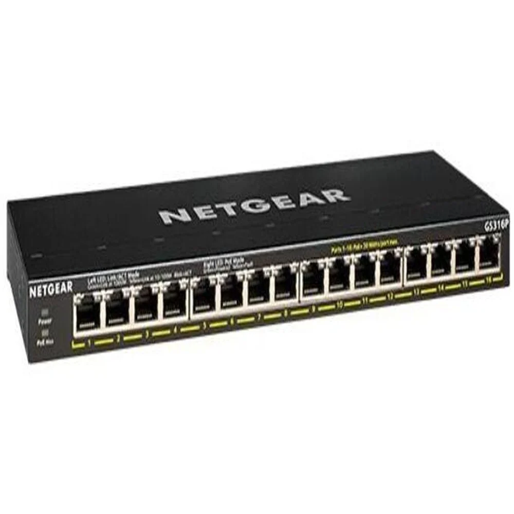 NETGEAR PoE switch 16-port Gigabit Ethernet ohanterad nätverksswitch (GS316P)