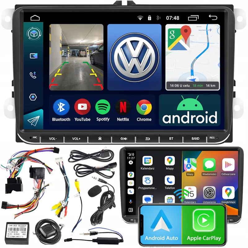OTA Uppdatering Röststyrning Mirror Link för Multivan T5 2003-2015 Android 15 Bärbar Bilradio 9 Tum Trådlös Carplay Android Auto,8 Core 4G+Wifi 2G+32G