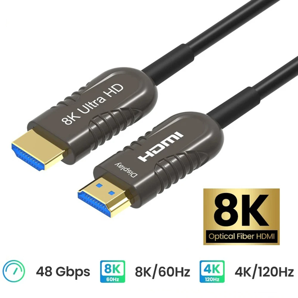 Fiberoptisk HDMI kabel 15M, 48Gbps höghastighets HDMI 2.1 kabel 8K@60Hz 4K@120Hz Dolby/Dynamic HDR/HDCP 2.3/eARC 8K Fiber envägs HDMI sladd kompatibel