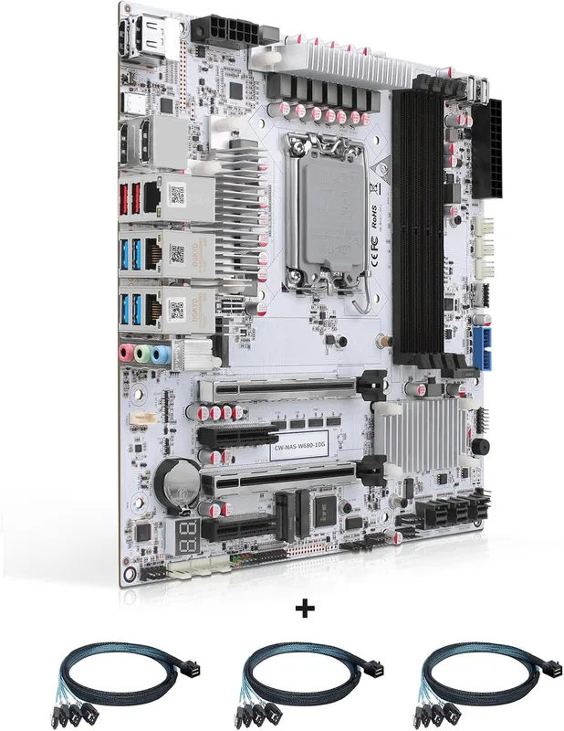 W680 NAS-server med 12 kortplatser M-ATX-moderkort (LGA1700, 12/13/ 14-generationens processor för stationära datorer), 4* U-DIMM DDR5 M-ATX 4 * 32 GB
