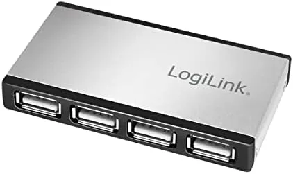 LogiLink 4-port USB 2.0-hub med aluminiumhölje och inkl. strömförsörjning