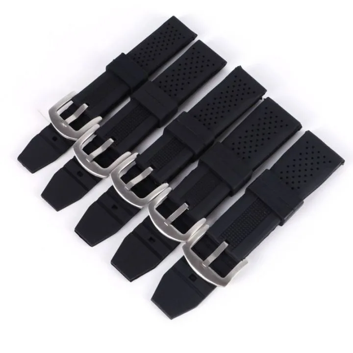 Platt Slätt FKM Gummiklockarmband 16mm 18mm 20mm 22mm 24mm Mjukt Snabbkopplingsbart