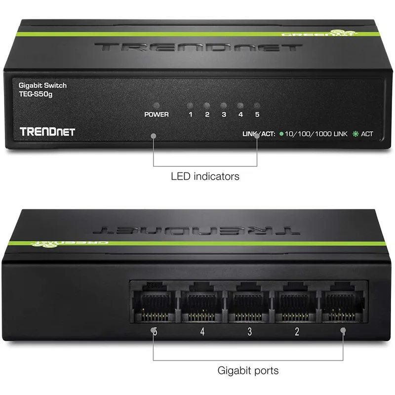 TRENDnet 5-portars ohanterad gigabit greennet desktop metallswitch