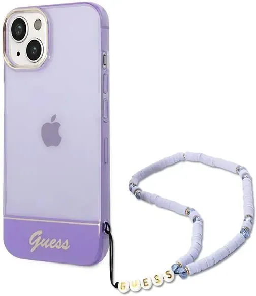 Guess iPhone 14 Plus Skal Translucent Pearl Strap