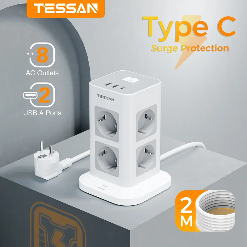 TESSAN 8 Vägs Multipeluttag med USB C