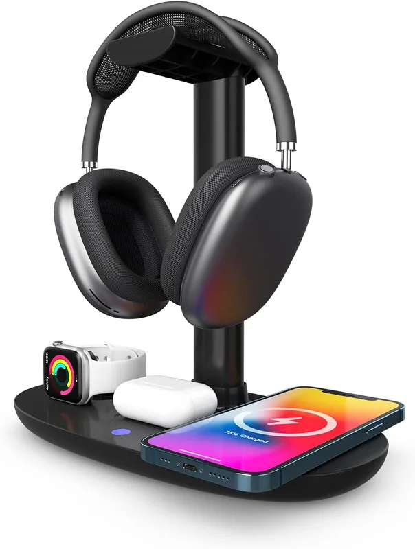 Generic 4 I 1 Headset Stand med 15W Trådlös Laddare