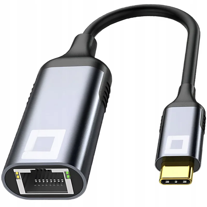CO2 nätverkskort USB C till Ethernet, adapter Gigabit RJ-45 LAN 2500 Mbps, Plug & Play, LED-skärmar, Chip Realtek RTL8153, Aluminium Space Gray, kompa