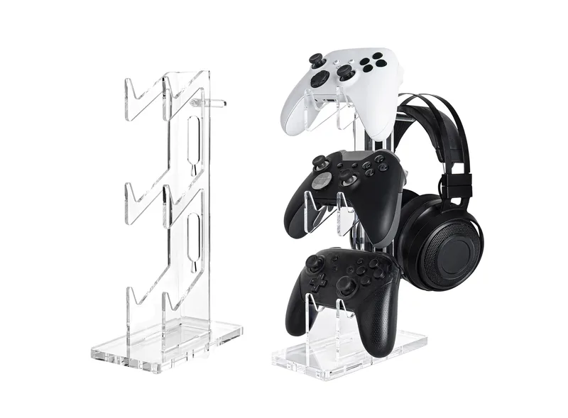 Controller Holder, Game Stand, Acrylic Holder, Tillbehör, Desktop Organizer, Akryl Spelkontroll Hållare Hörlursställ 3 nivåer, Roterande Earphone Hängare för Skrivbordsspelrum