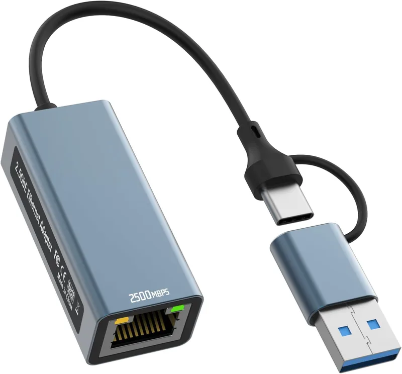 USB C Ethernet-adapter, USB Ethernet-adapter, 2 500 Mbps 2-i-1 usb-c ethernet