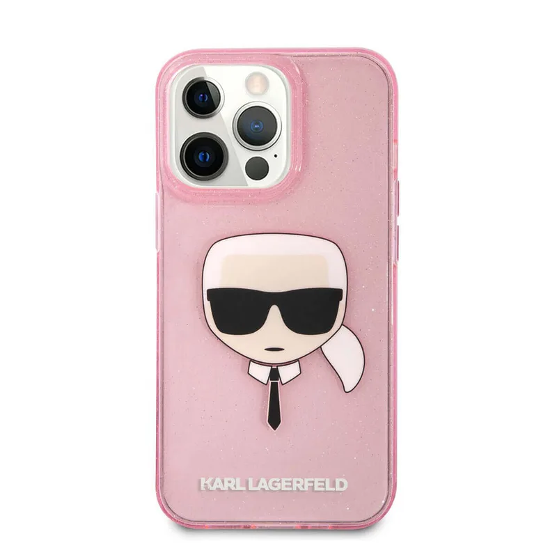 KARL LAGERFELD KLHCP13LKHTUGLP fodral för iPhone 13 Pro/13 6,1 tum rosa glitter Karl's Head
