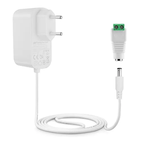 Lonnky 12V 2A Nätaggregat AC 100-240V Adapter för Wi-Fi-router LED-lister CCTV-kamera med 5,5 x 2,1 mm DC-hålstick Vit