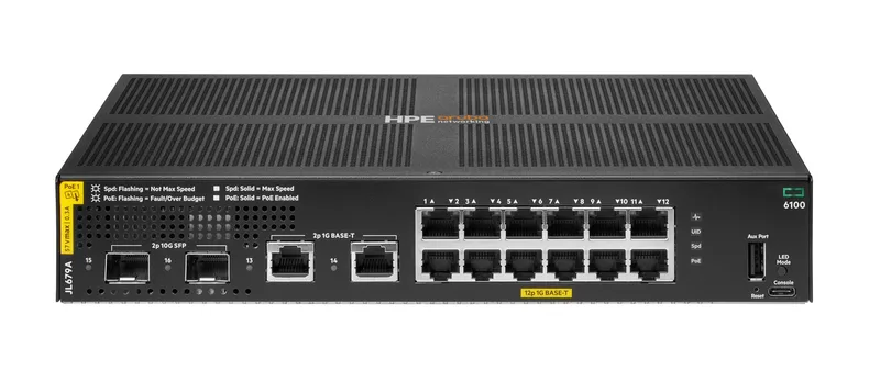 HPEAruba 6100 12G Class4 PoE 2G/2SFP+ 139W Switch