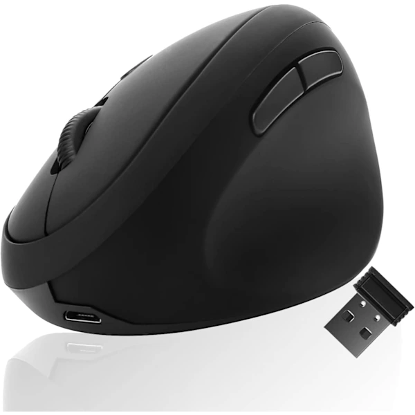 Amazon Basics ergonomisk trådlös USB-mus – DPI justerbar – svart