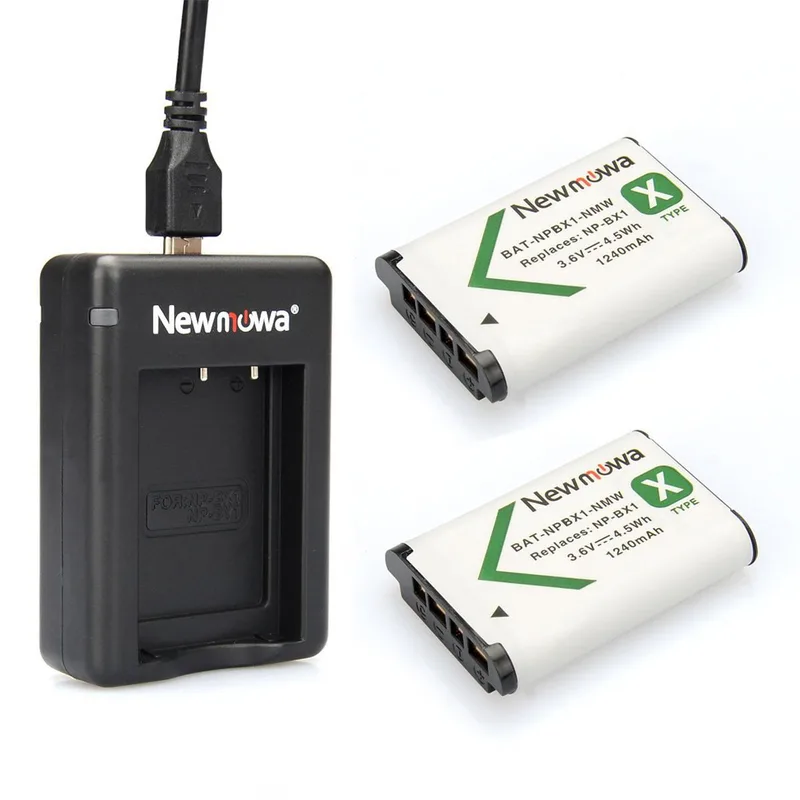 Newmowa NP-BX1 ersättningsbatteri (2-pack) och snabb dubbel laddare