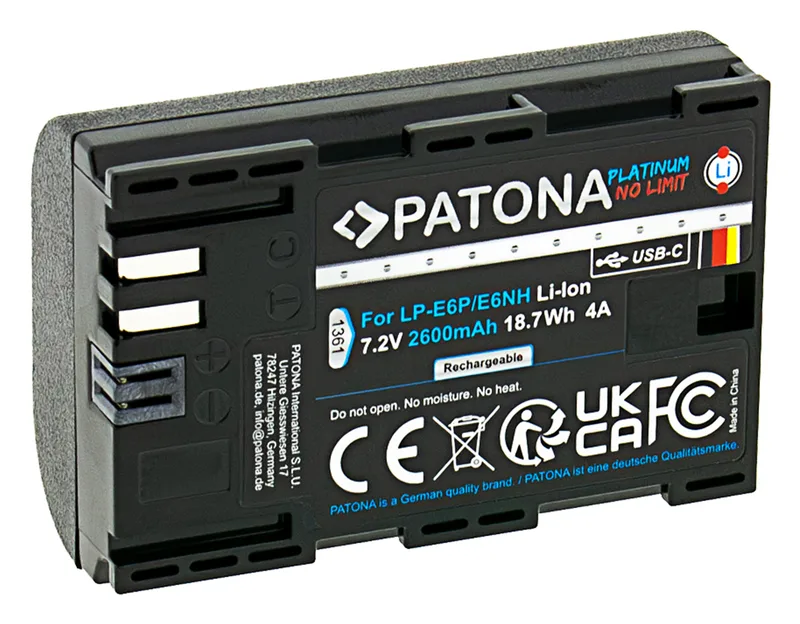 PATONA Platinum batteri USB-C ersättning för Canon LP-E6