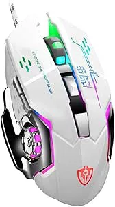 Söt RGB 6400 DPI trådbunden spelmus andningsbar LED optisk USB 7 knappar gamer dator rosa möss för bärbar dator PC skrivbord (rosa)
