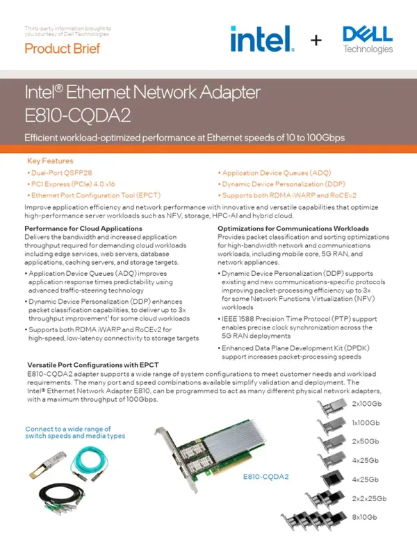 Ethernet Network Adapter E810-CQDA2 Intern Fiber 100000 Mbit/s