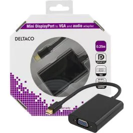 DELTACO mini DisplayPort till VGA-adapter med ljud, 0,25m, svart (DP-VGA13)