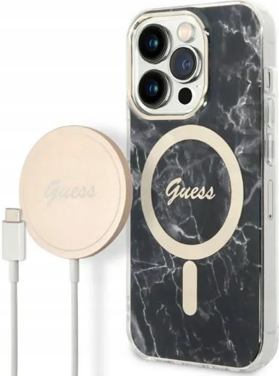 Guess iPhone 14 Pro Max Magsafe Skal Marble + Trådlös Laddare