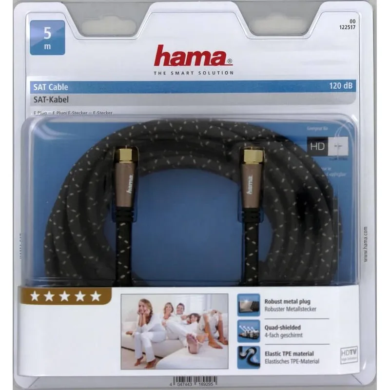 HAMA Kabel Antenn SAT 120dB F-Plug-F-Plug Svart 1.5m