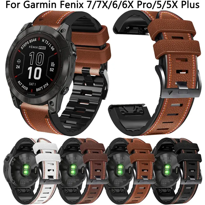 26 22 mm klockarmband för Garmin Fenix 7 7X 6 6X Pro 5 5X Plus 3HR Fenix6 935 läder snabbfrigörande klocka Easyfit handledsband rem