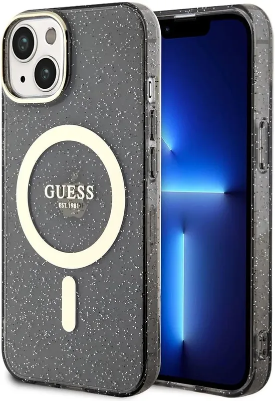 Guess Mobilskal till iPhone 14 MagSafe Glitter Guld