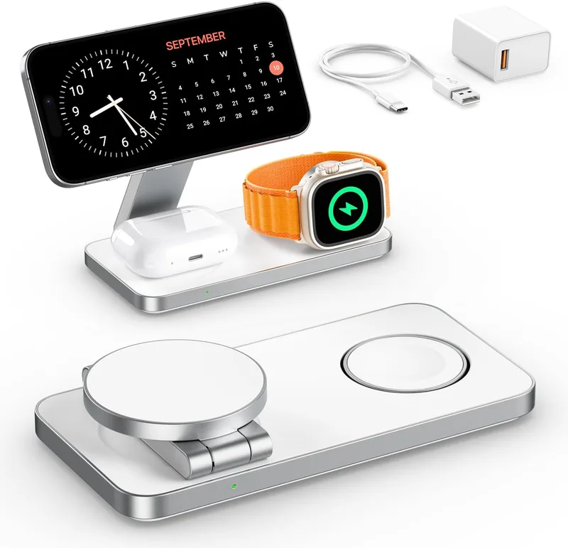 Kompakt ABS dubbelt laddningsstativ för smartklocka och kompatibel med AirPods Pro 2