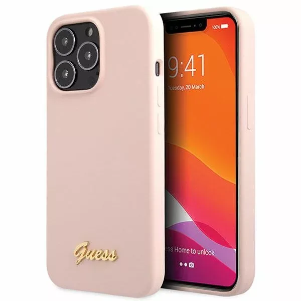 Guess Mobilskal till iPhone 13 Pro Max Silicone Script Gold Logo