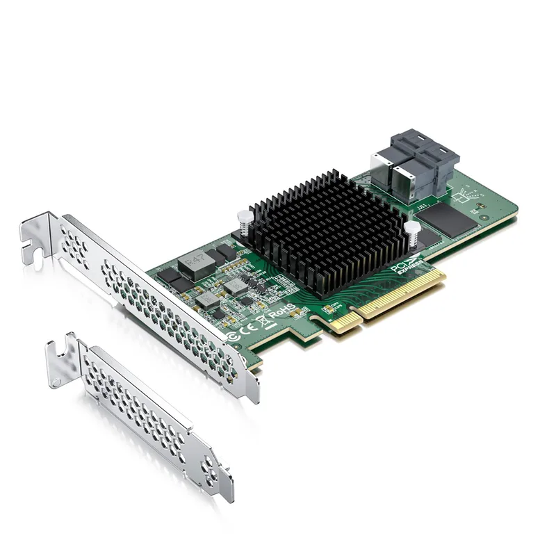 12G internt PCIe-kontrollerkort, SATA+SAS HBA-kort med 8 portar 12 Gbit/s, Broadcom SAS 3008-chip, PCI Express 3.0 X8, 2 x SFF-8643 Mini SAS-portar, s