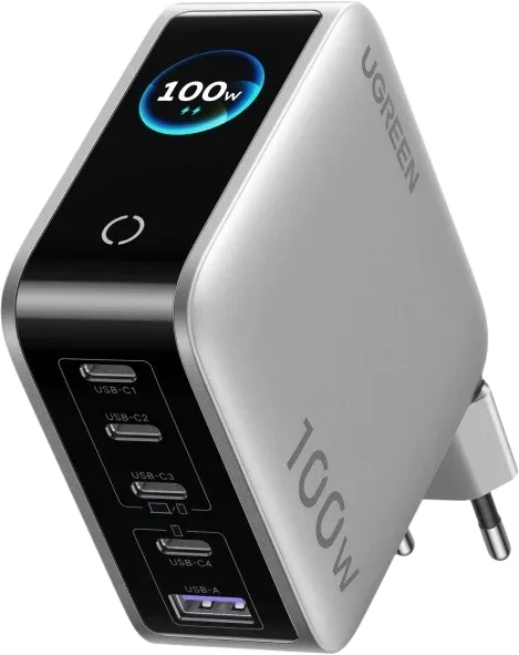 UGREEN Nexode Pro 100W 5-Ports GaN-laddare, ljusgrå