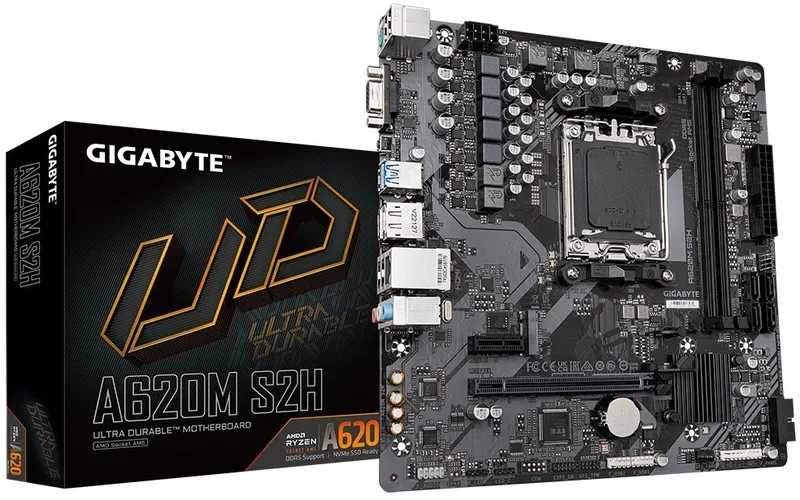 Gigabyte A620M S2H, AMD AM5, MicroATX, PCI Express, 2xDDR5, M.2 + SATA3 RAID, VGA/HDMI/DP, GigaLAN